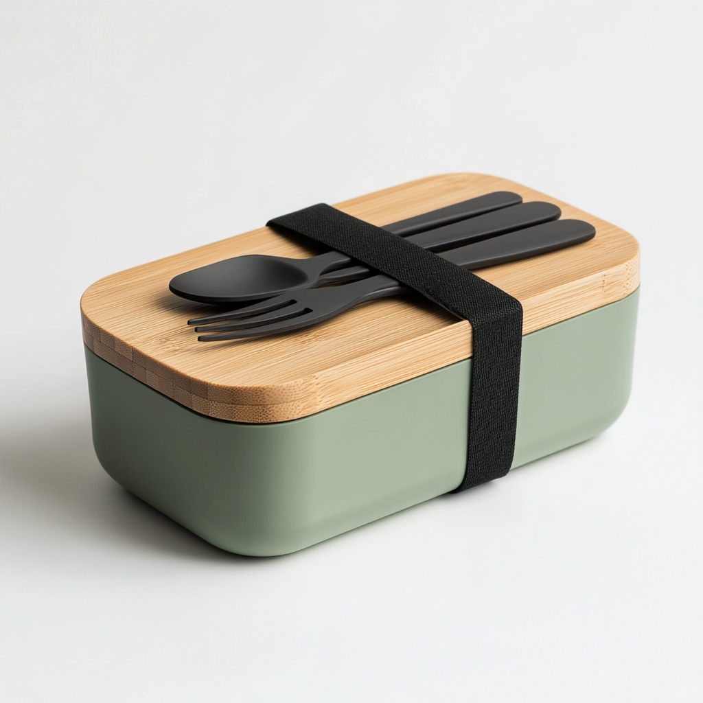 Vokey Leak-Proof Bento Lunch Box - Dual Layer Food Container with Bamboo Lid